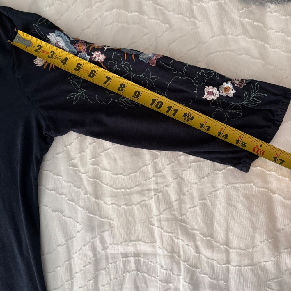 J.Jill Blouse Women Large Petite Navy Blue Good Floral Embroidered 3/4 Sleeve - Picture 9 of 10